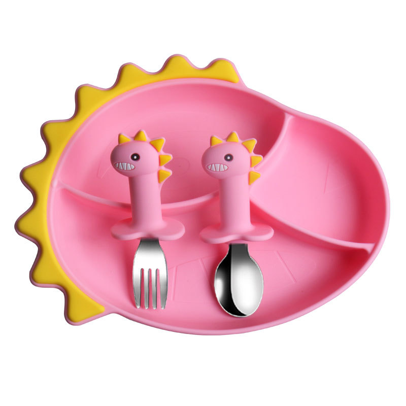 Venta caliente transfronteriza Placa de silicona bebé de calidad alimentaria lechón tazón compartimiento integrado traje de vajilla para niños al por mayor