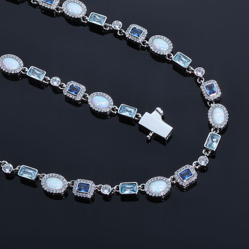 European and American Hip-Hop 6mm Snap Buckle Blue Zircon Bracelet Opal Jewelry Chain Simple and Versatile Cross-Border Jewelry Customization