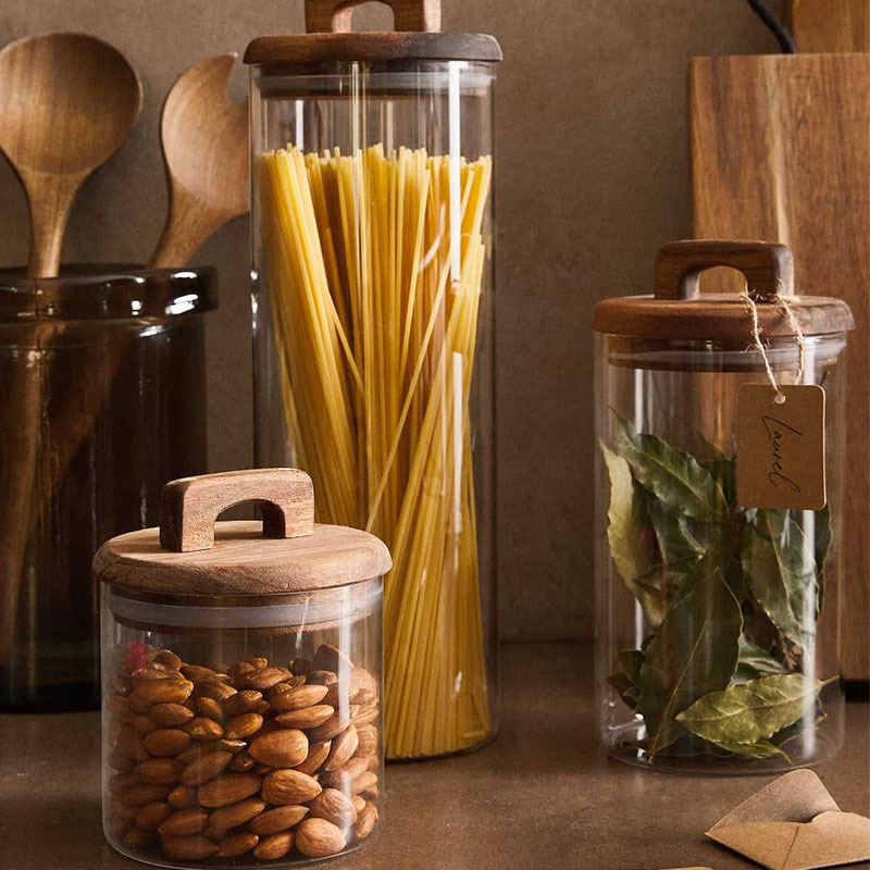 日式相思木手提玻璃罐廚房收納食品密封罐五穀雜糧防塵乾果儲物罐