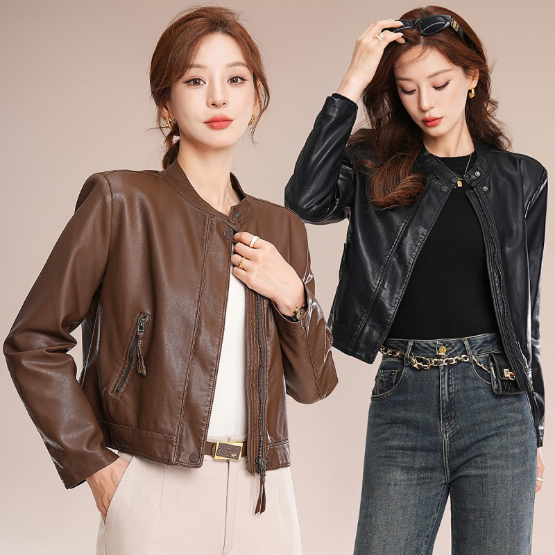 Haining High-End Women's Leather Jacket Sheepskin Korean Style Casual Motorcycle Small Elegant Fashion Leather Jacket