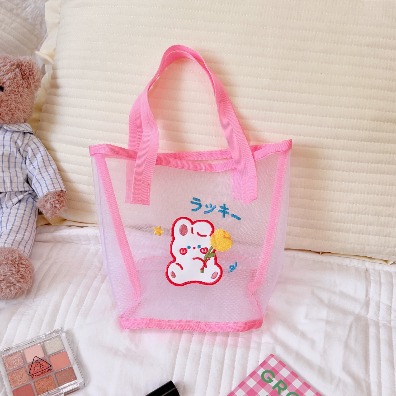 Cute Cartoon Portable Large Capacity Mesh Handbag display picture 4