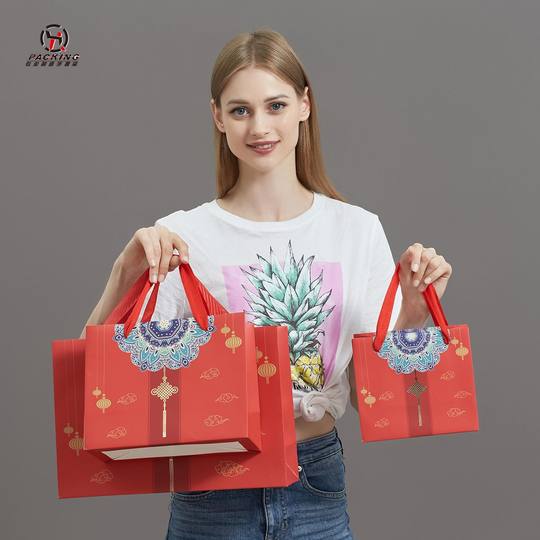 Paper Bag Spot Bow Clothing Tote Bag Red Festive Gift Bag Window Gift Bag Kraft Paper Bag