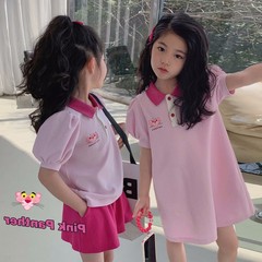 夏季新款中小童寶寶連衣裙女童套裝裙粉紅豹多巴胺女孩穿搭洋氣潮