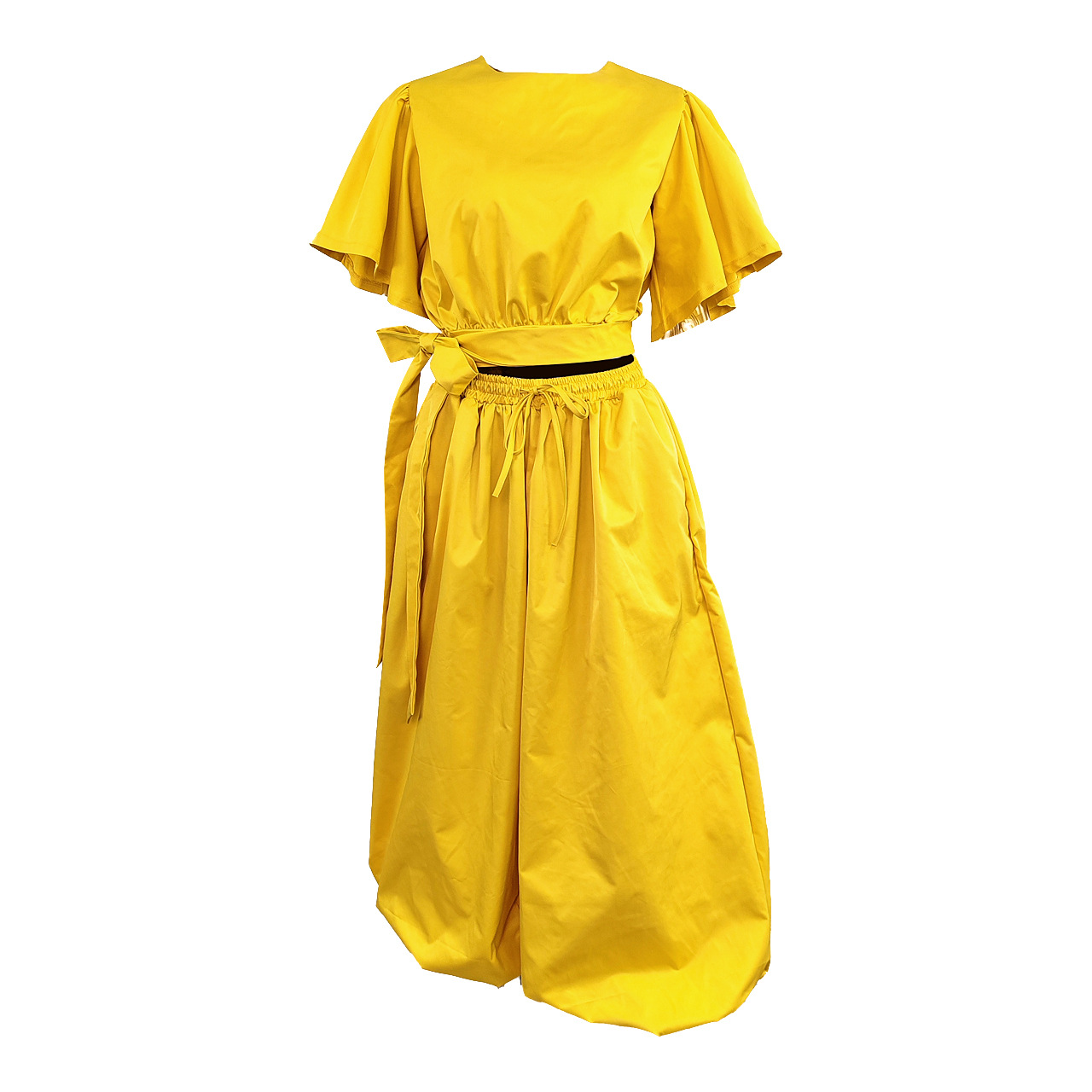 Women Lantern Cropped Top Pocket Trousers Set
