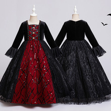 跨境万圣节儿童服装女童公主裙cosplay女王礼服裙狂欢派对演出服
