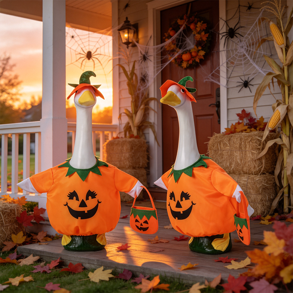 Cross-Border New Halloween Porch Clothes Pumpkin Set 23inch Big White Goose Holiday Decorations Manufacturer Wholesale