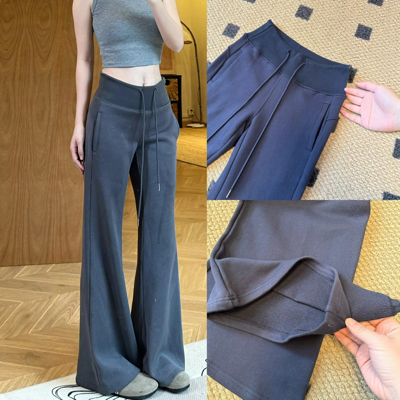 Autumn dark gray American-style flared sweatpants for women, high-waisted, slimming, petite-friendly, with a slim fit and drapey texture, with micro-flared design Autumn dark gray American-style flared sweatpants for women, high-waisted, slimming, petite-friendly, with a slim fit and drapey texture, with micro-flared design