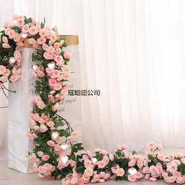 仿真藤条塑料玫瑰花藤装饰假花婚庆空调管道缠绕遮挡藤蔓