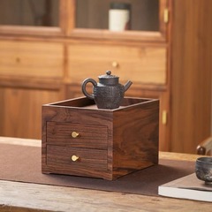 胡桃の木のデスクトップの二重の玄関の小さい引き出し式の家庭用の実木のお茶の餅の収納箱のアクセサリーの雑物の小さい収納棚