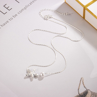 Starfish Pearl Necklace Women's Niche Design Five-Pointed Star Casual Fashion Easiest for Match Unique Gentle Sweet Korean Clavicle Chain