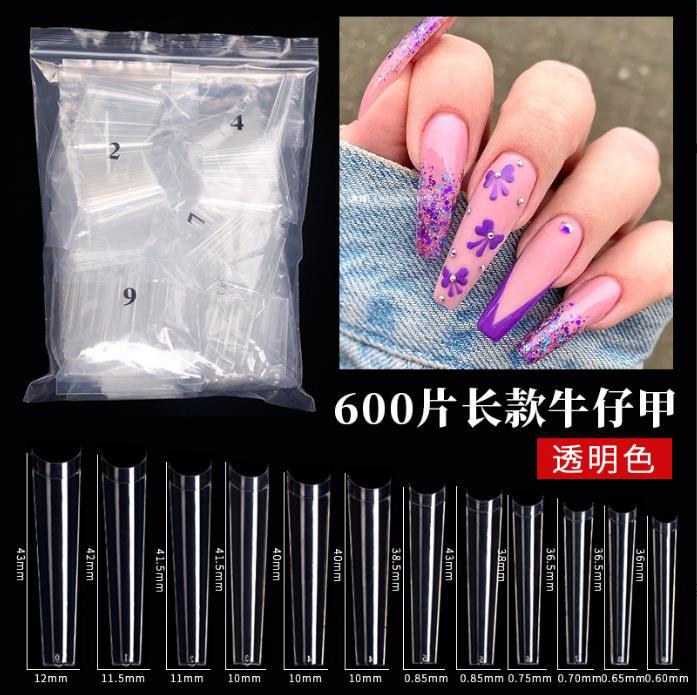 Manicura uñas de mezclilla MAX Super larga cabeza plana francés uñas falsas manicura pieza de uñas de alta calidad 600 piezas transfronteriza Venta caliente