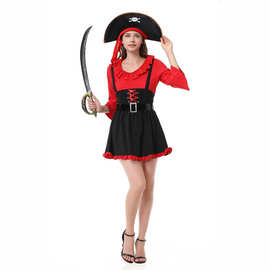 万圣节成人女红色加勒比海盗服装 cosplay化妆舞会派对角色扮演服