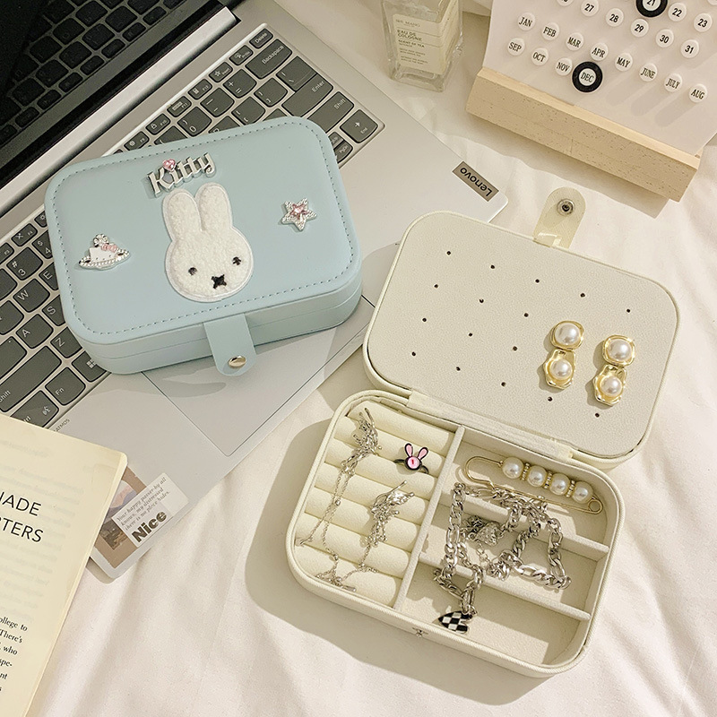 Miffy conejo caja de joyería pendientes anillo collar joyería caja de joyería de gran capacidad dibujos animados portátiles de alto nivel lindo