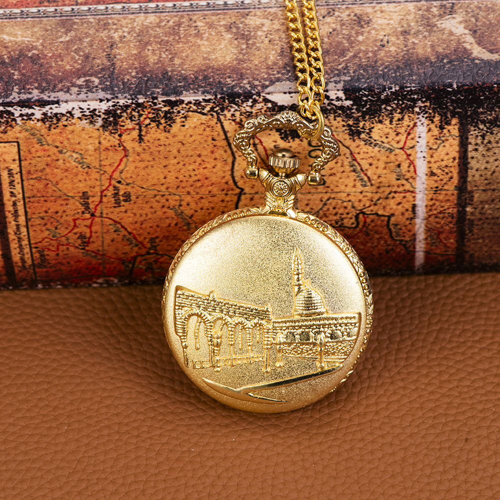 Factory wholesale large castle building pocket watch Golden complex classical building pocket watch send father 9070