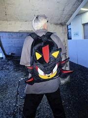 wlgs自製索尼克暗影黑色毛絨包情侶小眾雙肩包青年旅行包學生背包