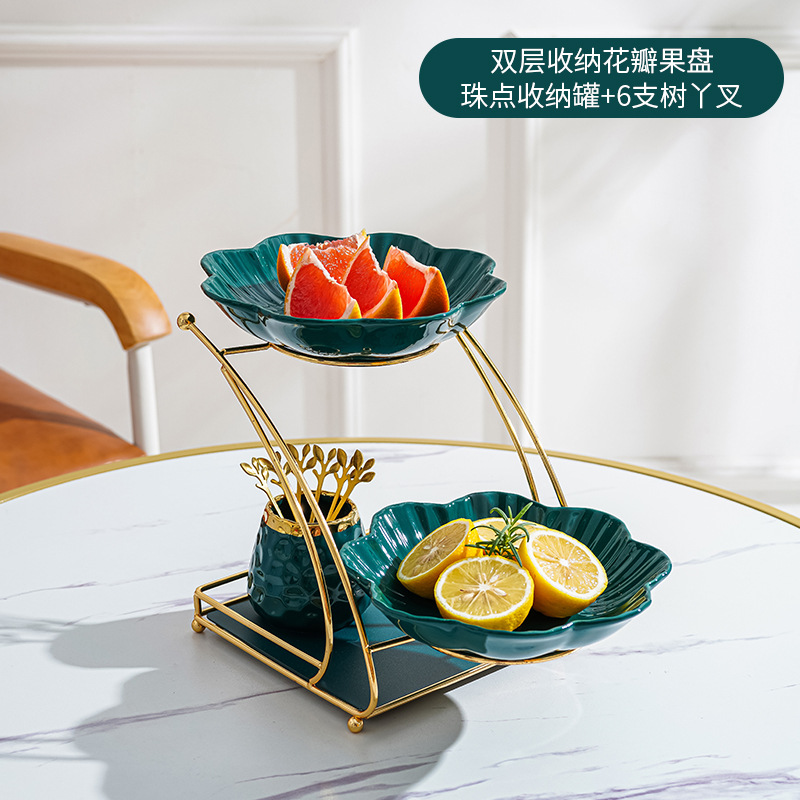 Luz de lujo estilo cerámica multi-capa plato de fruta sala de estar mesa de café snack placa hogar Internet celebridad dulces Placa de almacenamiento adornos de frutas secas