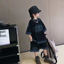 现货 男童夏装套装儿童卫衣运动服潮帅气时髦帅气套装黑色动物