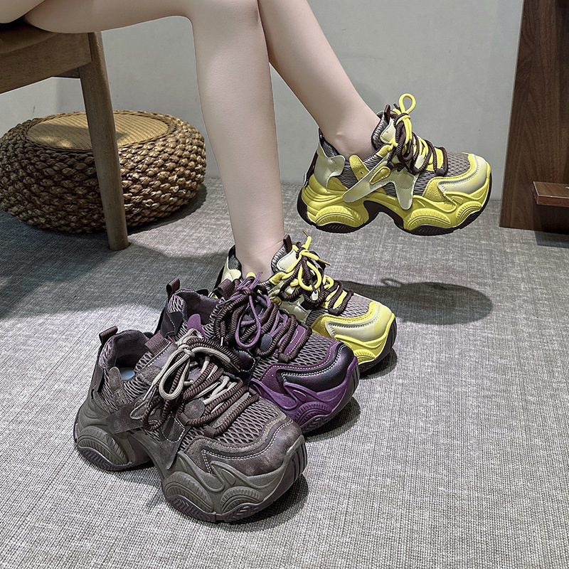 Women's thick-soled dad sneakers for spring and autumn, breathable mesh shoes, versatile, make feet look smaller, height-increasing, lightweight, non-slip sports shoes for women Women's thick-soled dad sneakers for spring and autumn, breathable mesh shoes, versatile, make feet look smaller, height-increasing, lightweight, non-slip sports shoes for women
