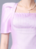 Hip wrapped skirt， summer shoulder wrapped sleeve exposed collarbone dress