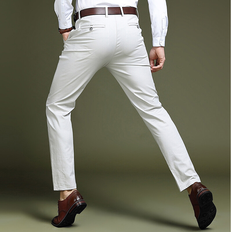 Pantalones de traje casual de algodón para hombres con forro polar slim fit de los hombres de negocios de cercanías rectos sin planchar de color sólido de los hombres pantalones largos