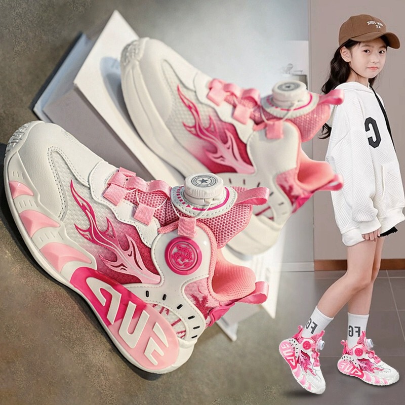 National Trend 2025 Summer New Girls' Shoes Mesh Breathable Running Sneakers Children's Non-Slip Wear-Resistant Basketball Shoes
