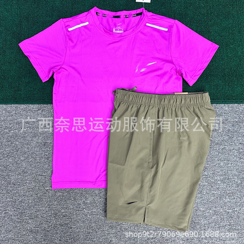批发新款运动外贸套装健身跑步套装速干透气宽松休闲短袖短裤男装|undefined