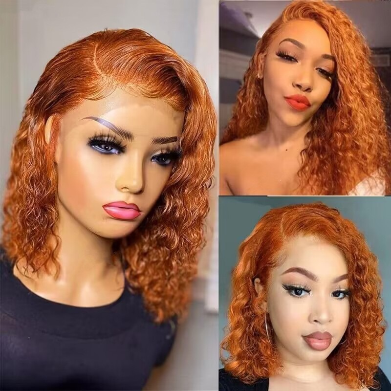 Perruque bouclée orange tendance pour femme, style européen/américain, naturelle, petite et duveteuse, extensions de cheveux synthétiques_voghion.com