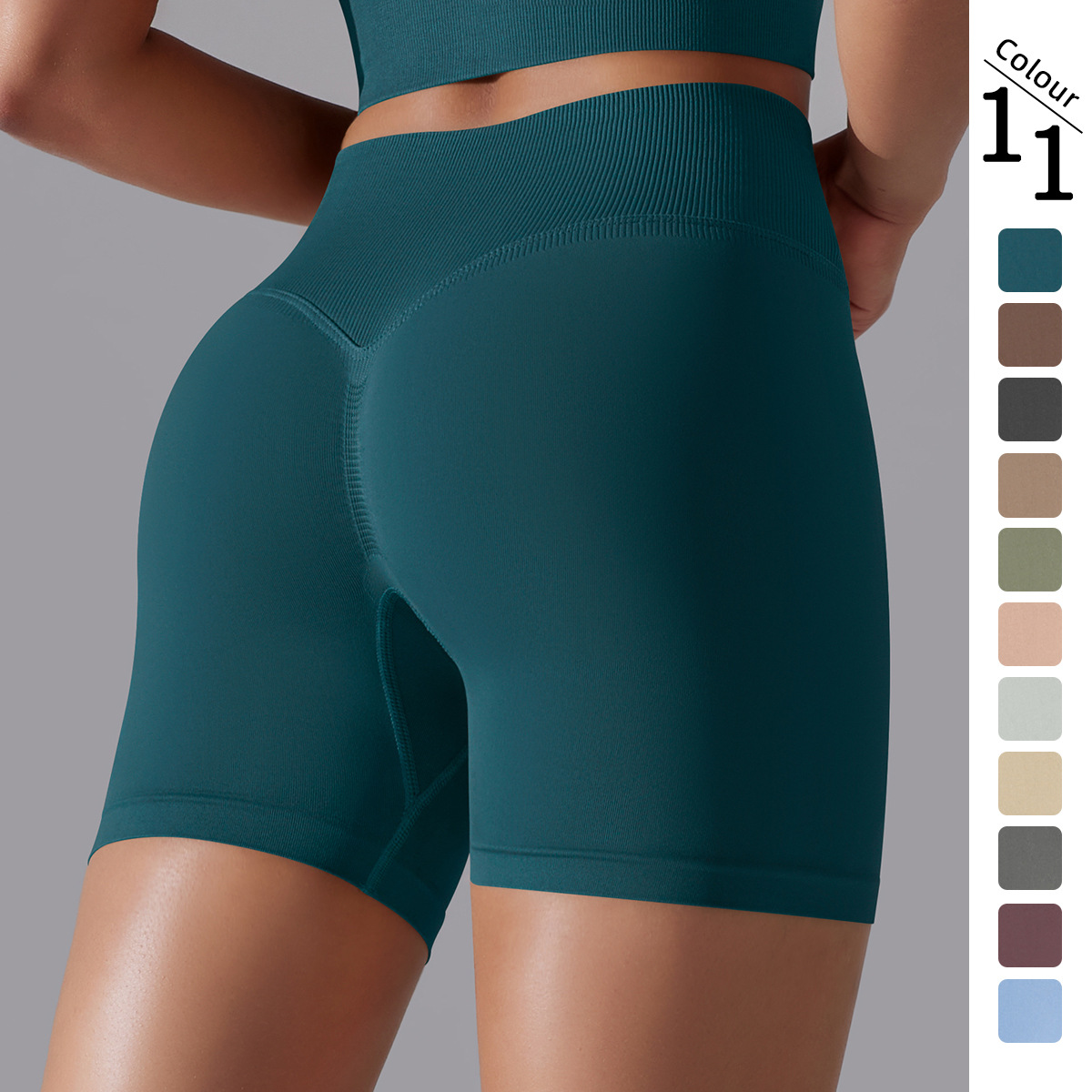 Transfronteriza europea y americana sin costuras color sólido cintura alta cadera levantamiento apretado alto elástico yoga pantalones cortos deportes correr fitness tres pantalones para mujeres