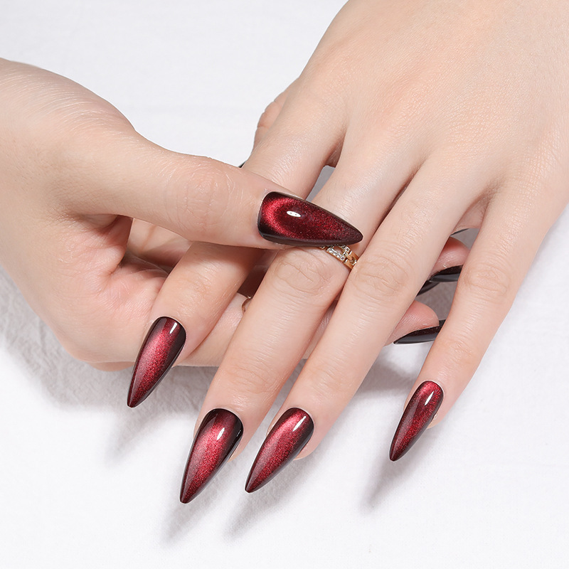 Foshan Shimei Red Cat Eye Magnetic Nails Handmade Wearable Nail Art White Nail Tips Foshan Wearable Nails