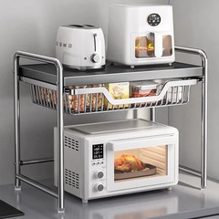 家庭用カウンタートップ二層一体型キッチン収納ラック多機能引き出し型電子レンジ引き出し式収納ラック卸売