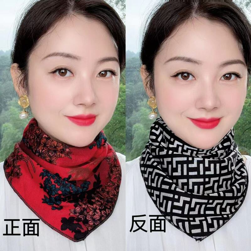 【両面マカオ綿三角タオル】秋冬首保護保温マフラー女性気質百合ファッション防寒多機能|undefined