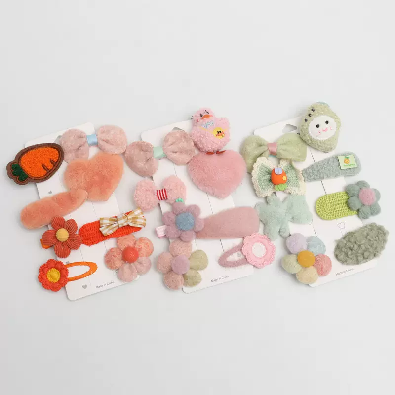 秋冬毛绒小熊发饰儿童毛线彩色不伤发儿童发夹可爱蝴蝶结发卡头饰