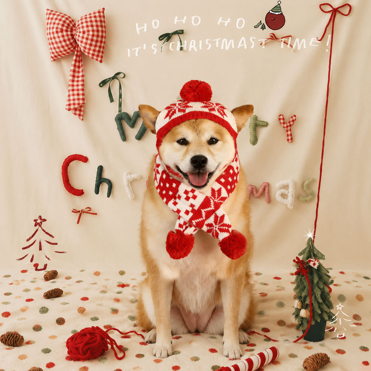Explosiones transfronterizas de mascotas gatos perros tejidos bufandas navideñas sombreros accesorios set de copo de nieve cuello de lana cuadrado