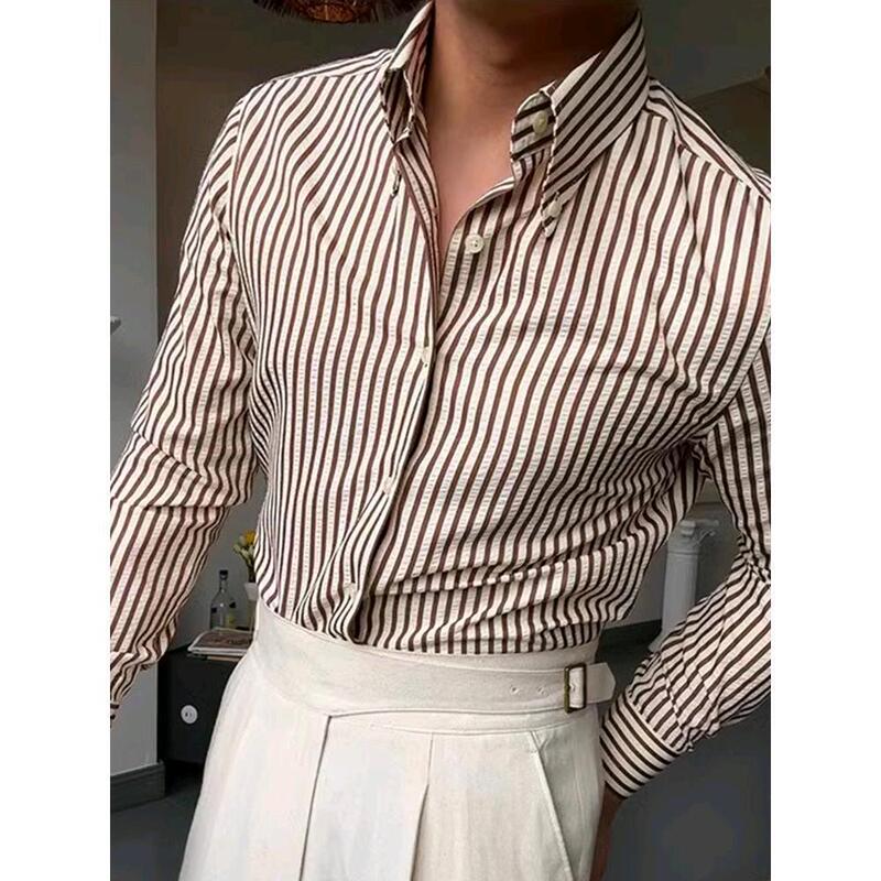 Seersucker Striped Shirt Men's Spring and Autumn Business Wrinkle-Free Slim-Fit Versatile Pointed Collar Button-Down Long-Sleeve Shirt Seersucker Striped Shirt Men's Spring and Autumn Business Wrinkle-Free Slim-Fit Versatile Pointed Collar Button-Down Long-Sleeve Shirt