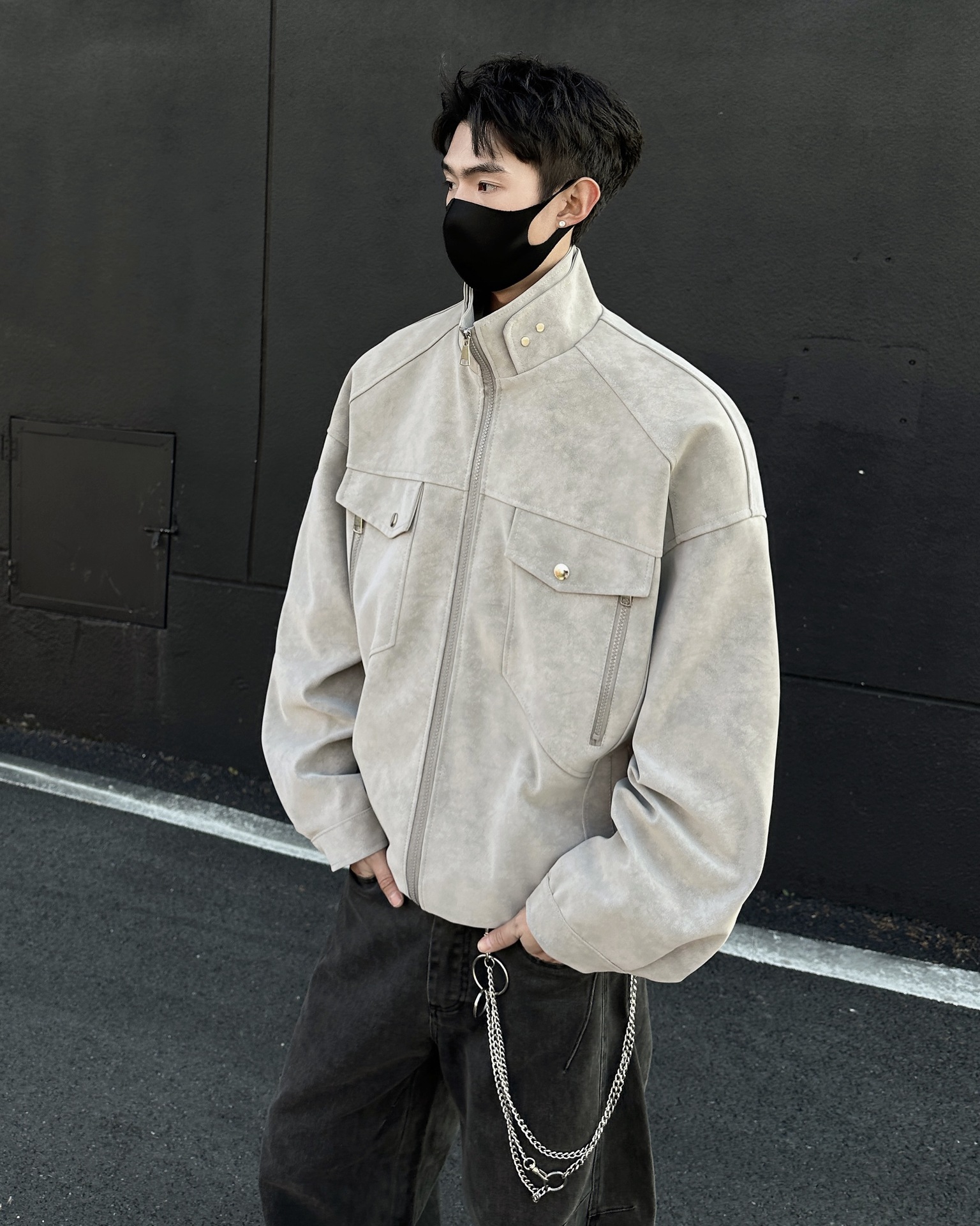 Leather Jacket Men's Autumn And Winter Advanced Sense Ruffian Handsome Stand-up Collar American Retro Tooling Men's Leather Jacket Men's Clothes_viptrois.com