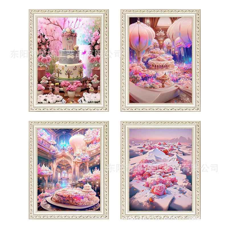 跨境新款5D钻石画婚庆生日蛋糕装饰画DIY满钻30*40组合砖石画工厂