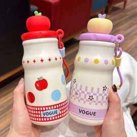 新款316不锈钢保温杯便携学生可爱牛奶杯高颜值带提绳圆球吸管杯