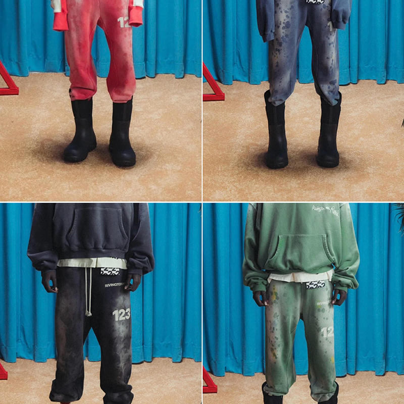 RRR123 24SS Gym Bag Sweat Heavy Washing Drawstring Rubber Leisure Sports Loose Trousers Fashion Brand Cotton