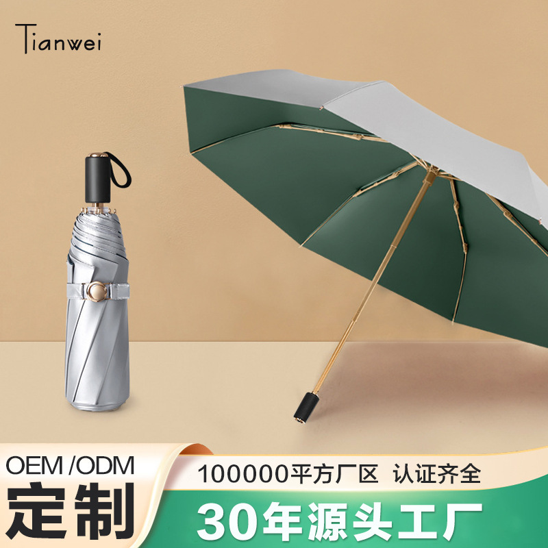 Spot three-fold double-layer titanium silver sunshade women's sunscreen anti-ultraviolet reinforced anti-wind umbrella solid color sun umbrella