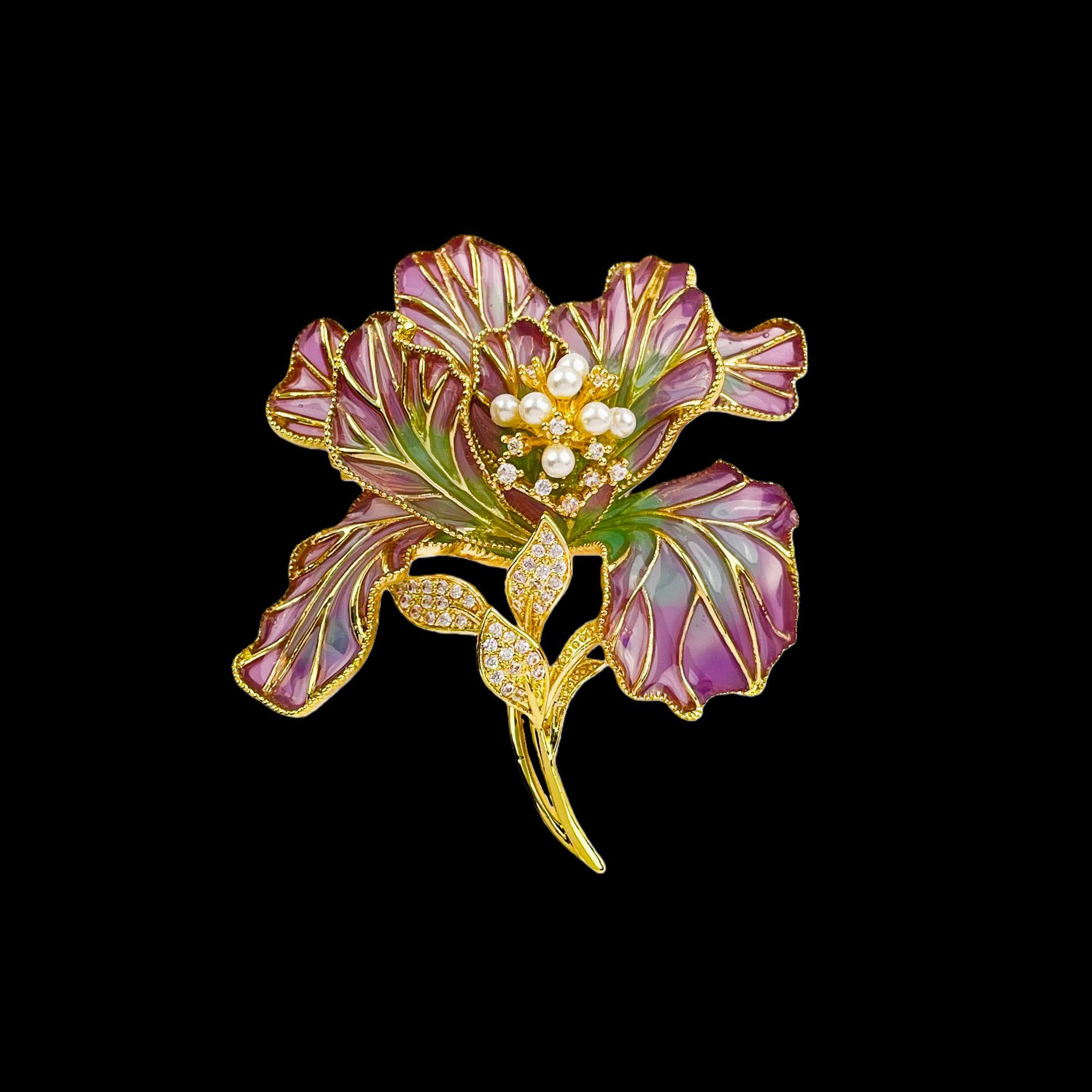New Gradient Purple Enamel Peony Flower Brooch, Elegant and Stylish, Chinese Style Coat, Hanfu, Cheongsam Accessory Brooch