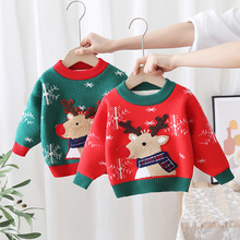 2023圣诞款小鹿儿童毛衣加绒加厚过年款毛衣男童女童百搭针织上衣