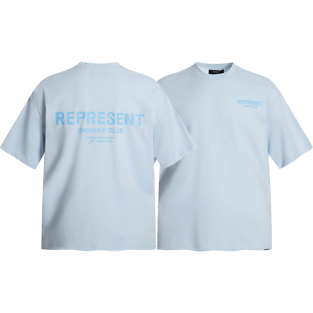 High Street REPRESENT Impresión de letras minimalistas desgastado retro lavado hombres y mujeres sueltos camiseta casual de manga corta marea