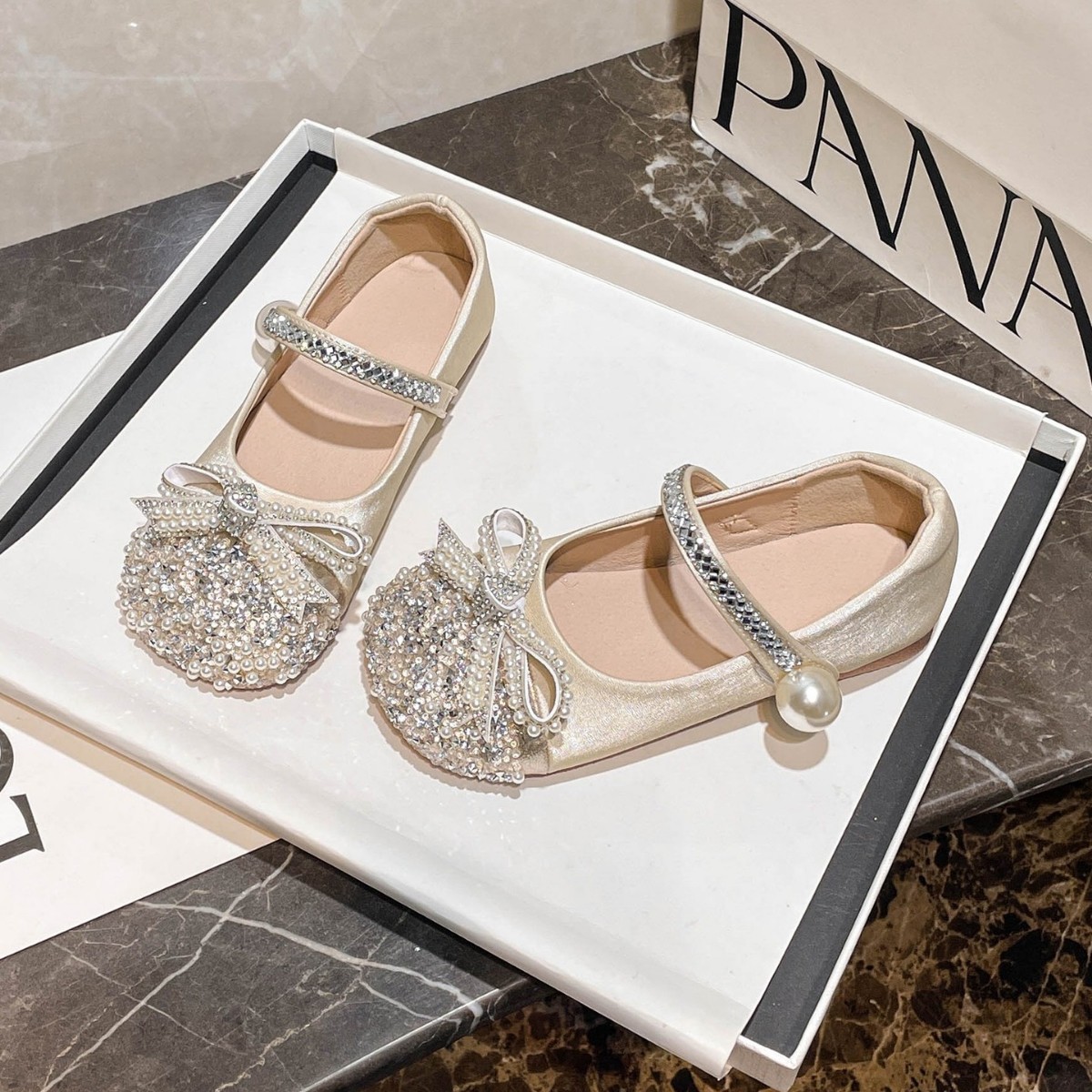 Girls' Crystal Princess Shoes New Children's Small Leather Shoes Elsa Sparkling Dress Shoes Spring and Autumn Performance Shoes