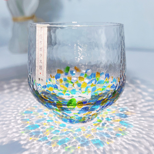 Japanese Yachiyojia hand-painted colorful dot starry sky cup Japanese glass water cup hammered whiskey cup tea cup sake cup