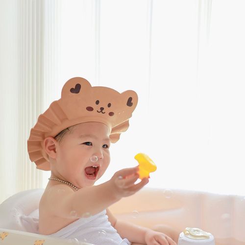 Ins style cartoon bear tiger baby children's shower cap shampoo cap adjustable waterproof eye protection and ear protection shower cap