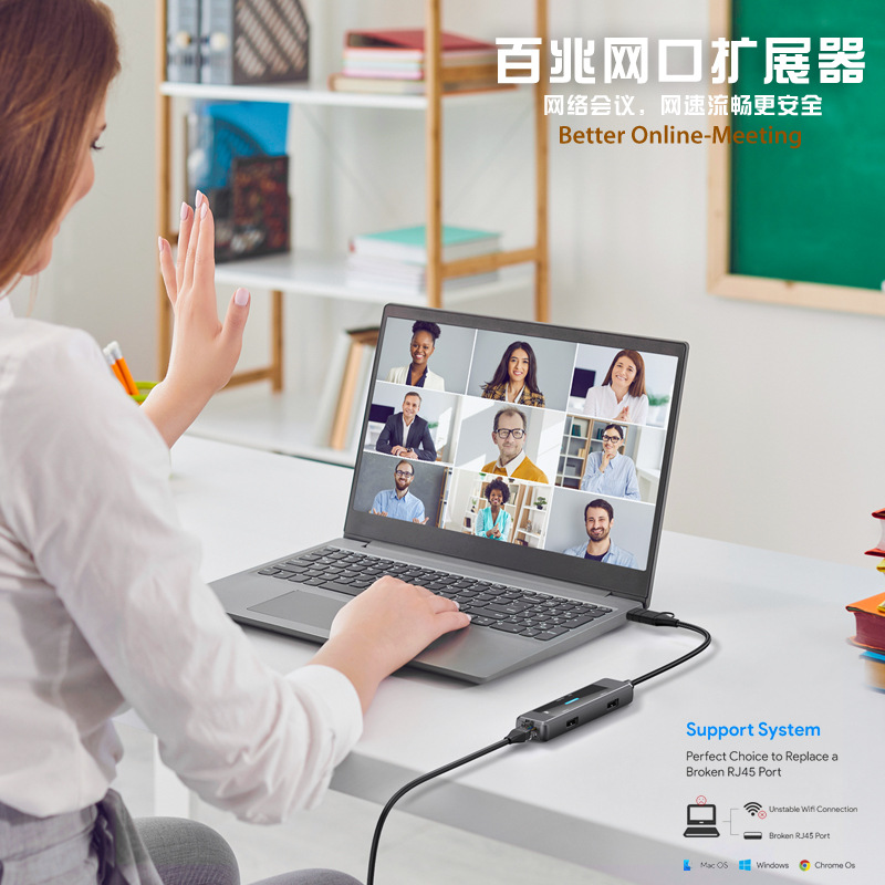 網口拓展塢USB多口擴展器3.0 HUB一拖五雙接頭type-c百兆集分線器