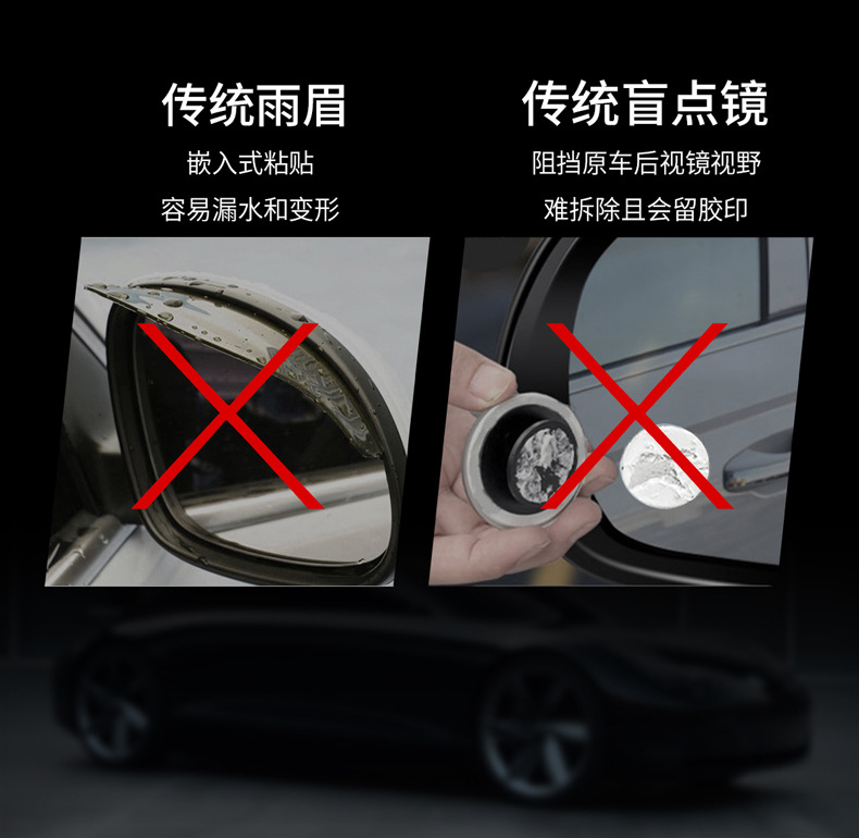 Car Rearview Mirror Rain Eyebrow Small Round Mirror Integrated Reflector Blind Spot Mirror Reversing Mirror Rain Shield Universal