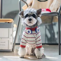 ハンサムなストライプの犬服夏薄い四本足抗脱毛ビションシュナウザー中小型犬服