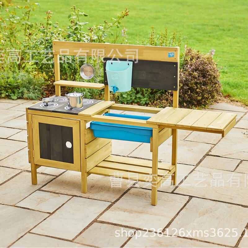 Wooden Mud Kitchen Children's Outdoor Kitchen Toy Set with Sand and Water Tray, Game Sink, and Kitchen Accessories