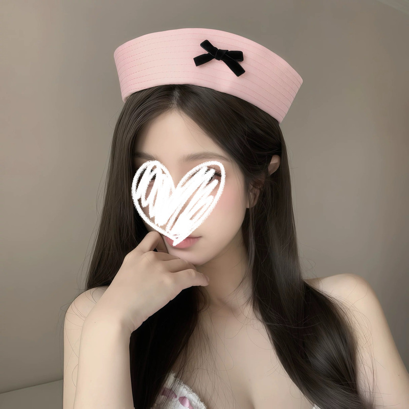 Pink bow sailor hat navy hat girl summer cute sweet nurse hat cos live beret